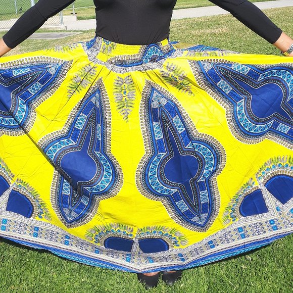 Yellow & Blue Dashiki Maxi Skirt - Picture 1 of 1